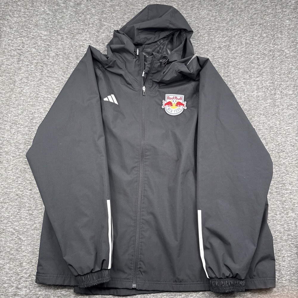 Adidas New York Red Bulls Rain Jacket Mens 3XL Black Full Zip Hooded MLS Soccer